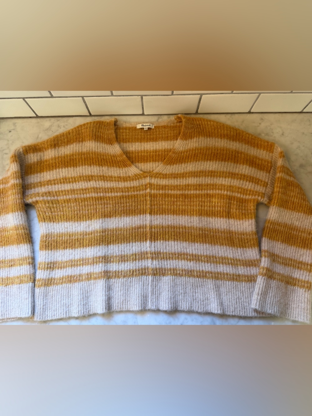 Madewell Striped Mustard and Cream Womenâs Sweater